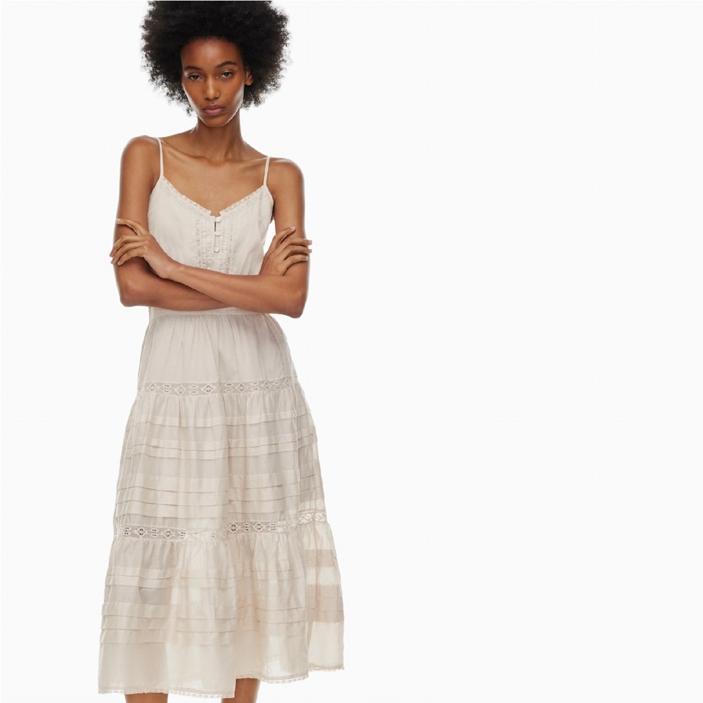 Aritzia Cream Eyelet Tiered Spaghetti-Strap Maxi Dress - Feminine Lace Detail - Picture 5 of 8